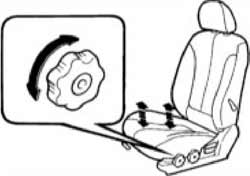Расположение ручки и направления регулировки по высоте подушки сиденья водителя