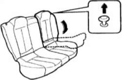 Расположение и направления вытягивания ручки фиксации для разблокирования спинки правого заднего сиденья