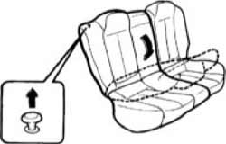 Расположение и направления вытягивания ручки фиксации для разблокирования спинки левого заднего сиденья